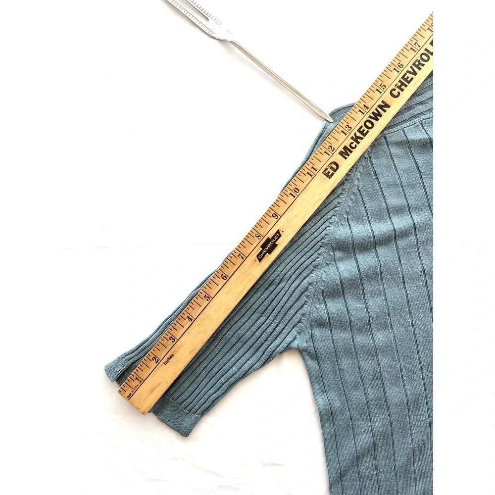 Kevo Sweater‎ Mens Large Blue 2-Ply 100% Silk Ribbed V Neck Pullover Lightweight - Picture 15 of 16